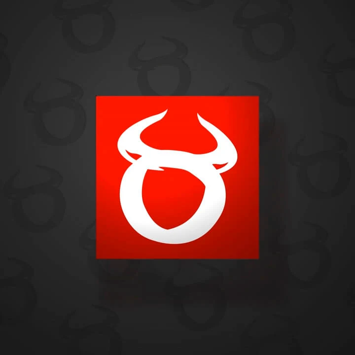 Frame from a Toro Sticker Shop video: the logo with bull horns in a red square